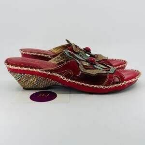 L'Artiste Spring Step Women's Enah Red Leather Floral Sandals Size 39 EU/ 8.5 US